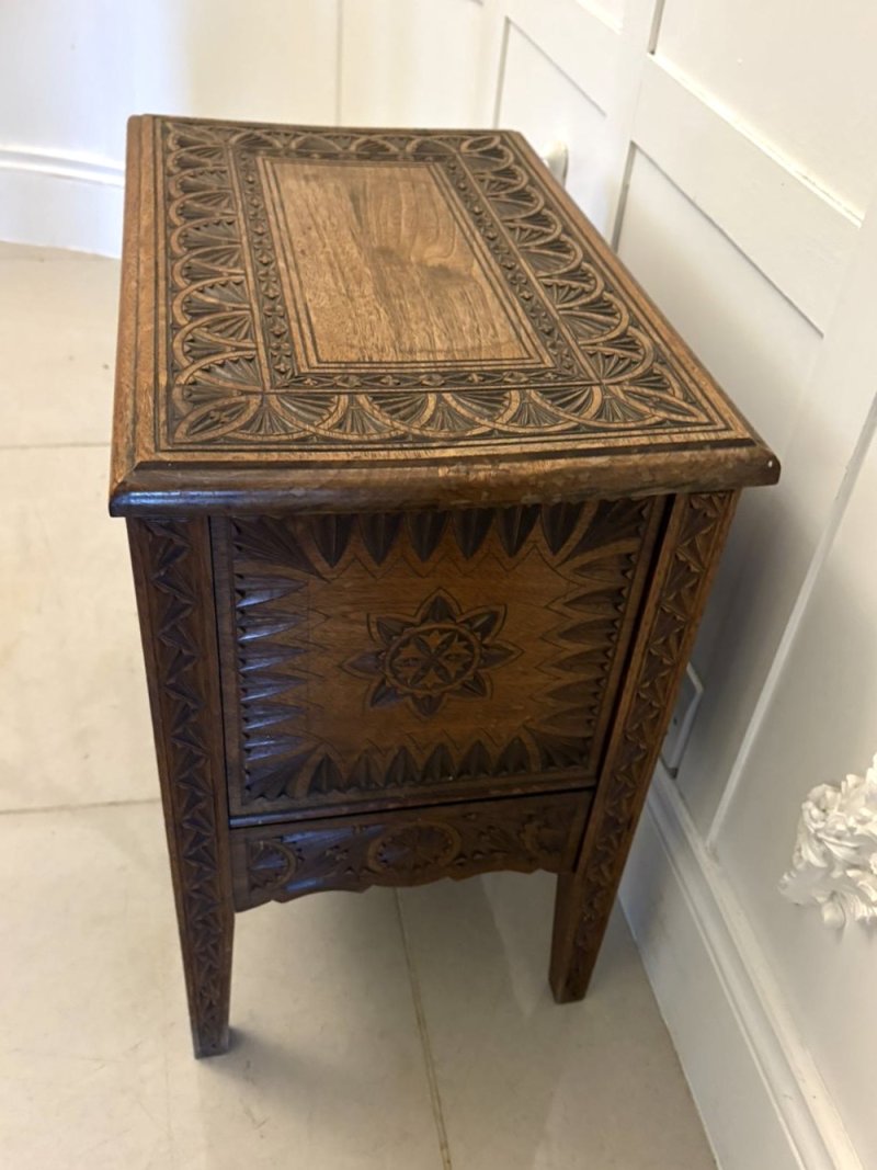 Antique Quality Hand-Carved Oak Marriage /Dowry Chest